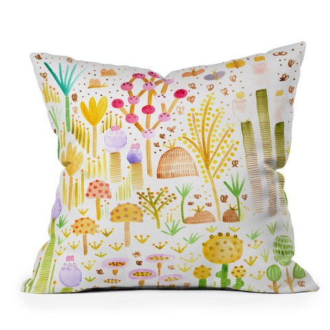 Gabriela Larios Jardin de Cactus y Hongos Throw Pillow