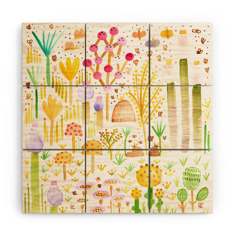 Gabriela Larios Jardin de Cactus y Hongos Wood Wall Mural