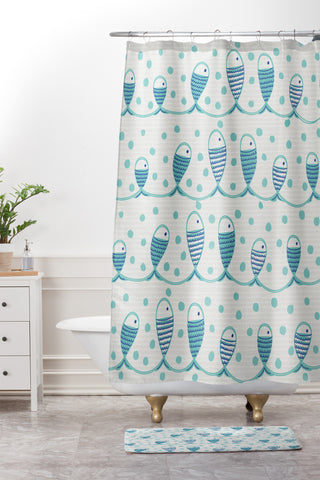 Gabriela Larios Mare Peces Shower Curtain And Mat