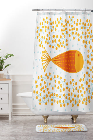 Gabriela Larios Ovopez Orange Shower Curtain And Mat