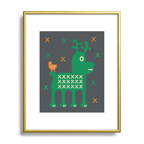 Gabriela Larios Reindeer And Birdy Metal Framed Art Print