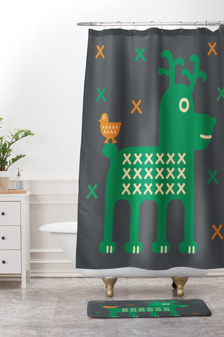 Gabriela Larios Reindeer And Birdy Shower Curtain And Mat