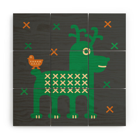 Gabriela Larios Reindeer And Birdy Wood Wall Mural