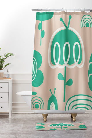 Gabriela Larios Salmon Garden Shower Curtain And Mat