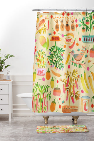 Gabriela Larios Salsa Picante Shower Curtain And Mat