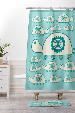 Gabriela Larios Tortugota Aqua Shower Curtain And Mat
