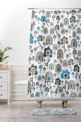 Gabriela Larios Turtles And Flowers Shower Curtain And Mat