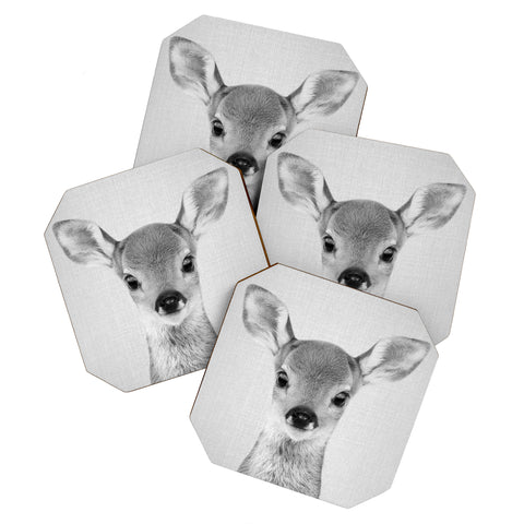 Gal Design Baby Deer Black White Coaster Set