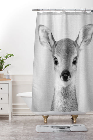 Gal Design Baby Deer Black White Shower Curtain And Mat