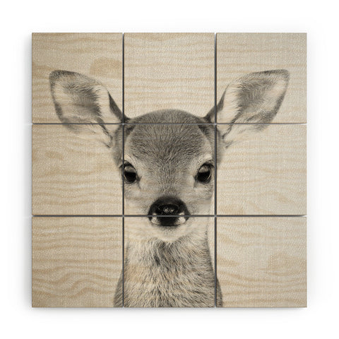 Gal Design Baby Deer Black White Wood Wall Mural