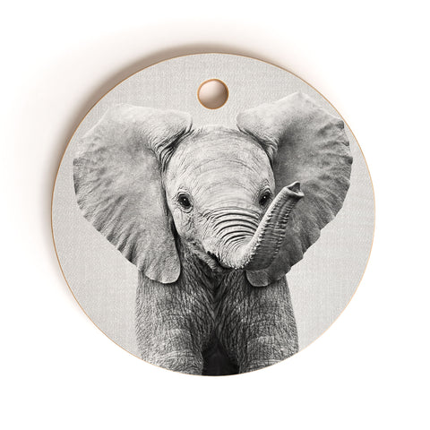 Gal Design Baby Elephant Black White Cutting Board Round