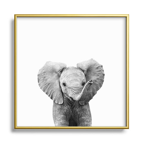 Gal Design Baby Elephant Black White Metal Square Framed Art Print