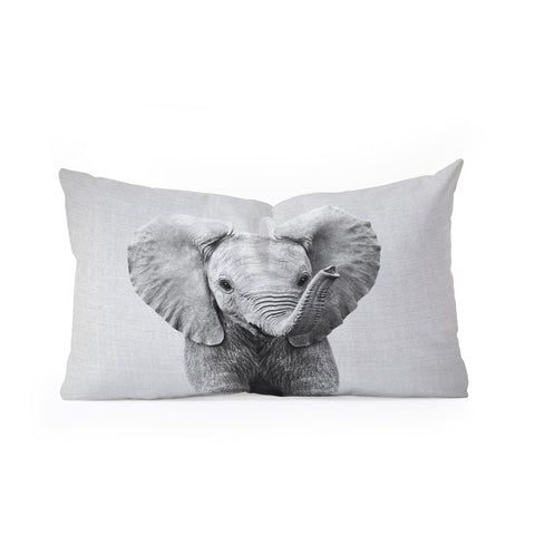 Gal Design Baby Elephant Black White Oblong Throw Pillow