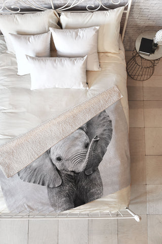 Gal Design Baby Elephant Black White Fleece Throw Blanket
