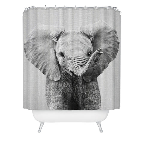 Gal Design Baby Elephant Black White Shower Curtain