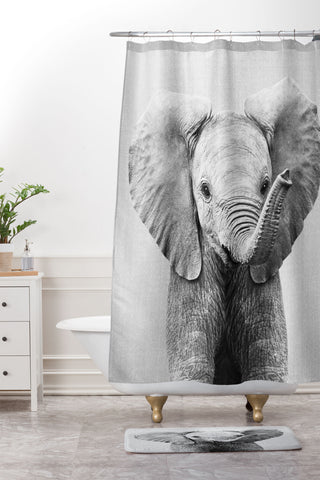 Gal Design Baby Elephant Black White Shower Curtain And Mat