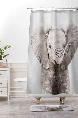 Gal Design Baby Elephant Colorful Shower Curtain And Mat