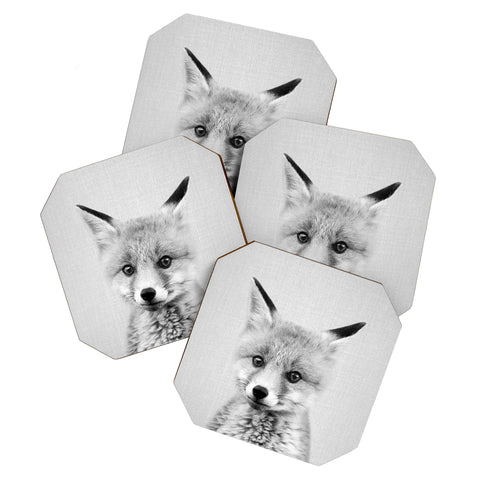 Gal Design Baby Fox Black White Coaster Set