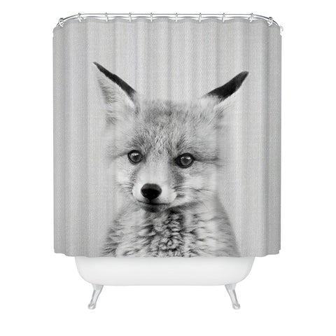 Gal Design Baby Fox Black White Shower Curtain