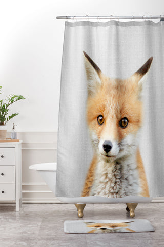 Gal Design Baby Fox Colorful Shower Curtain And Mat