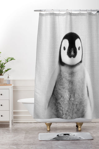 Gal Design Baby Penguin Black White Shower Curtain And Mat