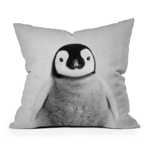 Gal Design Baby Penguin Black White Throw Pillow