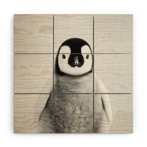 Gal Design Baby Penguin Black White Wood Wall Mural