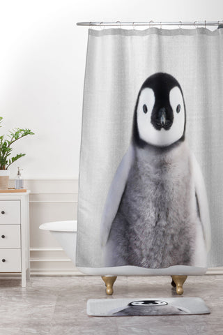 Gal Design Baby Penguin Colorful Shower Curtain And Mat