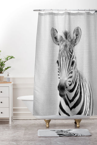 Gal Design Baby Zebra Black White Shower Curtain And Mat