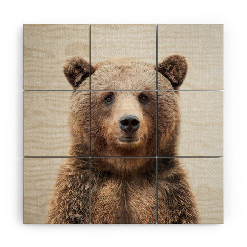 Gal Design Grizzly Bear Colorful Wood Wall Mural