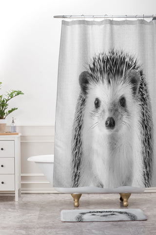Gal Design Hedgehog Black White Shower Curtain And Mat