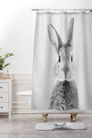 Gal Design Rabbit Black White Shower Curtain And Mat