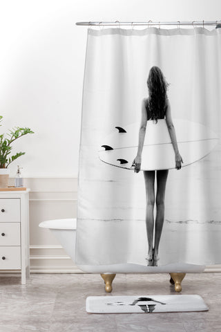 Gal Design Surf Girl Shower Curtain And Mat