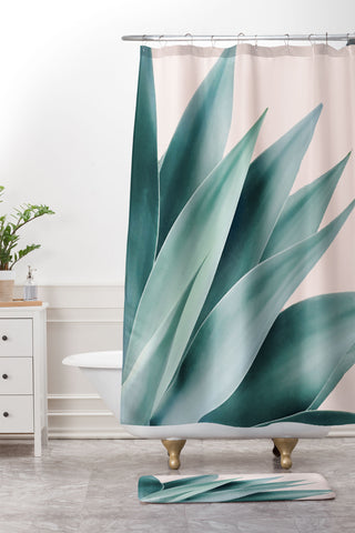 Gale Switzer Agave Flare II peach Shower Curtain And Mat