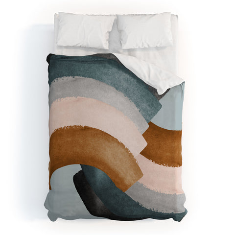 Gale Switzer Brushstroke rainbows teal Duvet Cover