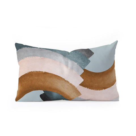 Gale Switzer Brushstroke rainbows teal Oblong Throw Pillow