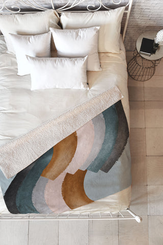 Gale Switzer Brushstroke rainbows teal Fleece Throw Blanket