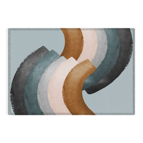 Gale Switzer Brushstroke rainbows teal Outdoor Rug