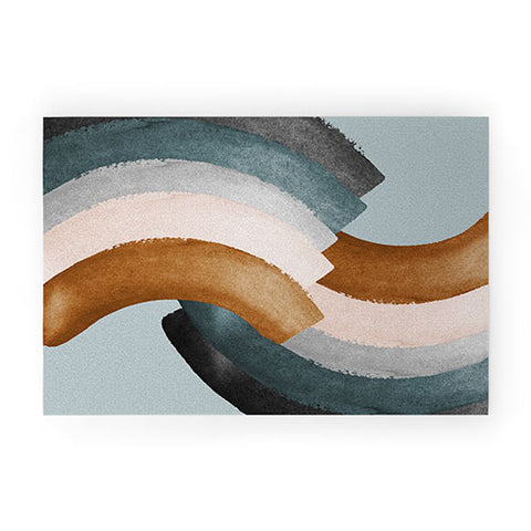 Gale Switzer Brushstroke rainbows teal Welcome Mat