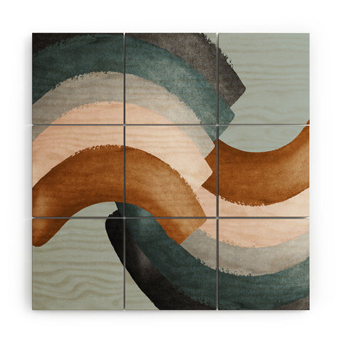 Gale Switzer Brushstroke rainbows teal Wood Wall Mural