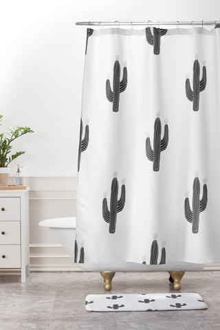 Gale Switzer Cactus Bloom bw Shower Curtain And Mat