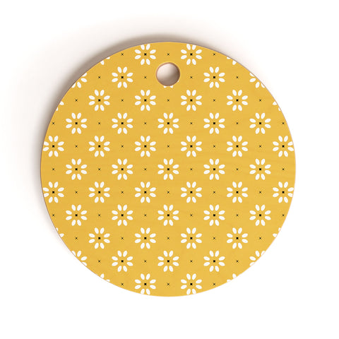 Gale Switzer Daisy stitch yellow Cutting Board Round