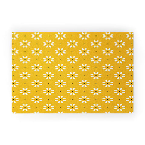 Gale Switzer Daisy stitch yellow Welcome Mat
