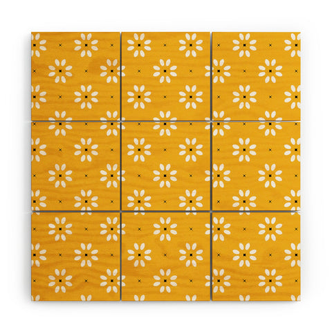 Gale Switzer Daisy stitch yellow Wood Wall Mural