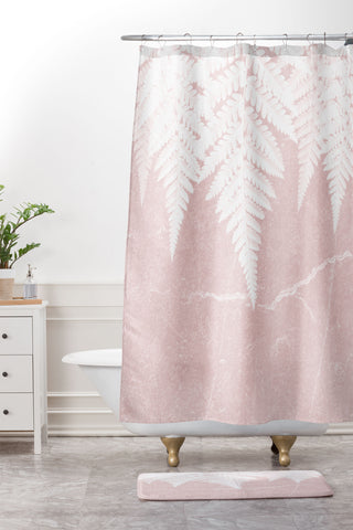 Gale Switzer Fern Fringe pink concrete Shower Curtain And Mat