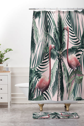 Gale Switzer Flamingo Tropics Shower Curtain And Mat