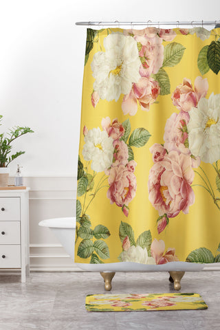 Gale Switzer Flora Temptation sunny mustard Shower Curtain And Mat