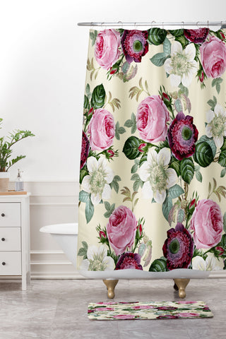 Gale Switzer Floral Enchant cream Shower Curtain And Mat