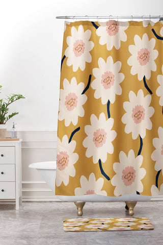 Gale Switzer Flower field yellow Shower Curtain And Mat