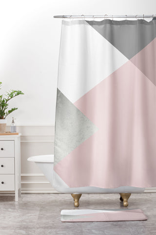 Gale Switzer Geometrics gray blush silver Shower Curtain And Mat